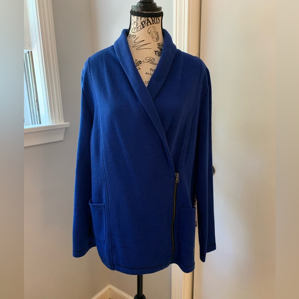 T by Talbots LP blue knit sweater jacket